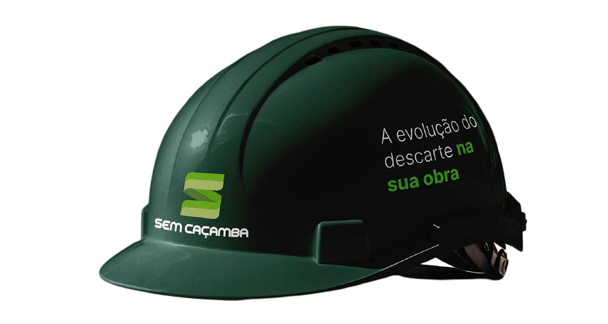 Capacete de obra com logo Sem Caçamba - a evolução do descarte de entulho